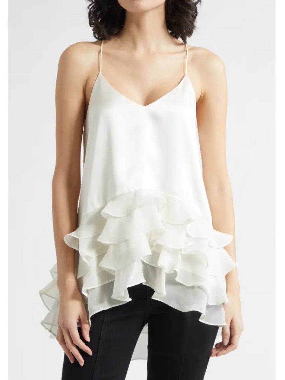 Cinq à Sept 'Cabrina' Tiered-Ruffle Sleeveless Silk Top, Ivory